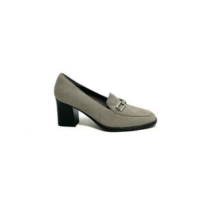 Vintage 1990s deadstock gray suede chunky heeled loafers